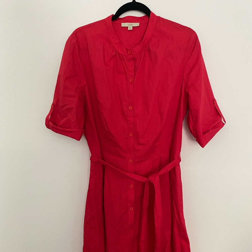 Red shirt dress. Midi length